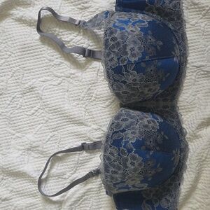 Torrid 44DD Bra Blue Grey Push Up Strapless Underwire Lace Straps